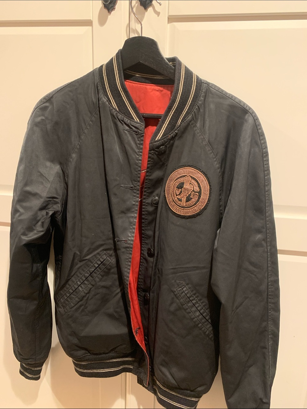 Vintage Reversible Polo by Ralph Lauren Black Bomber Jacket with Red Lining